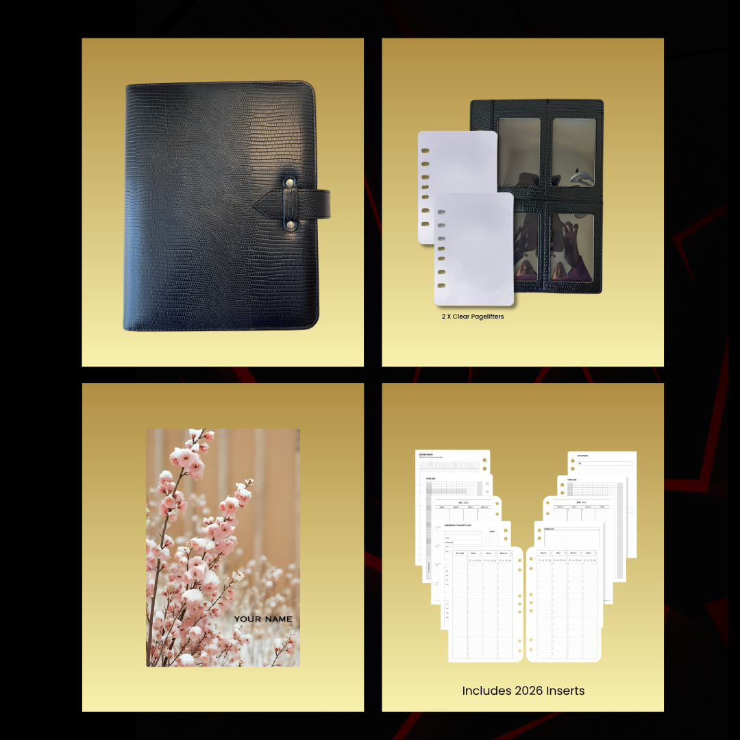 BLACK FRIDAY SPECIAL: Amelia Vegan Leather Leather Rings Strap Binder + Inserts + Vellum + Fly Leaf +2 Clear Pagelifter+ 1.5" Rings