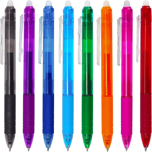 8 Pack Retractable Erasable Gel Pens Clicker Fine Point 0.7mm