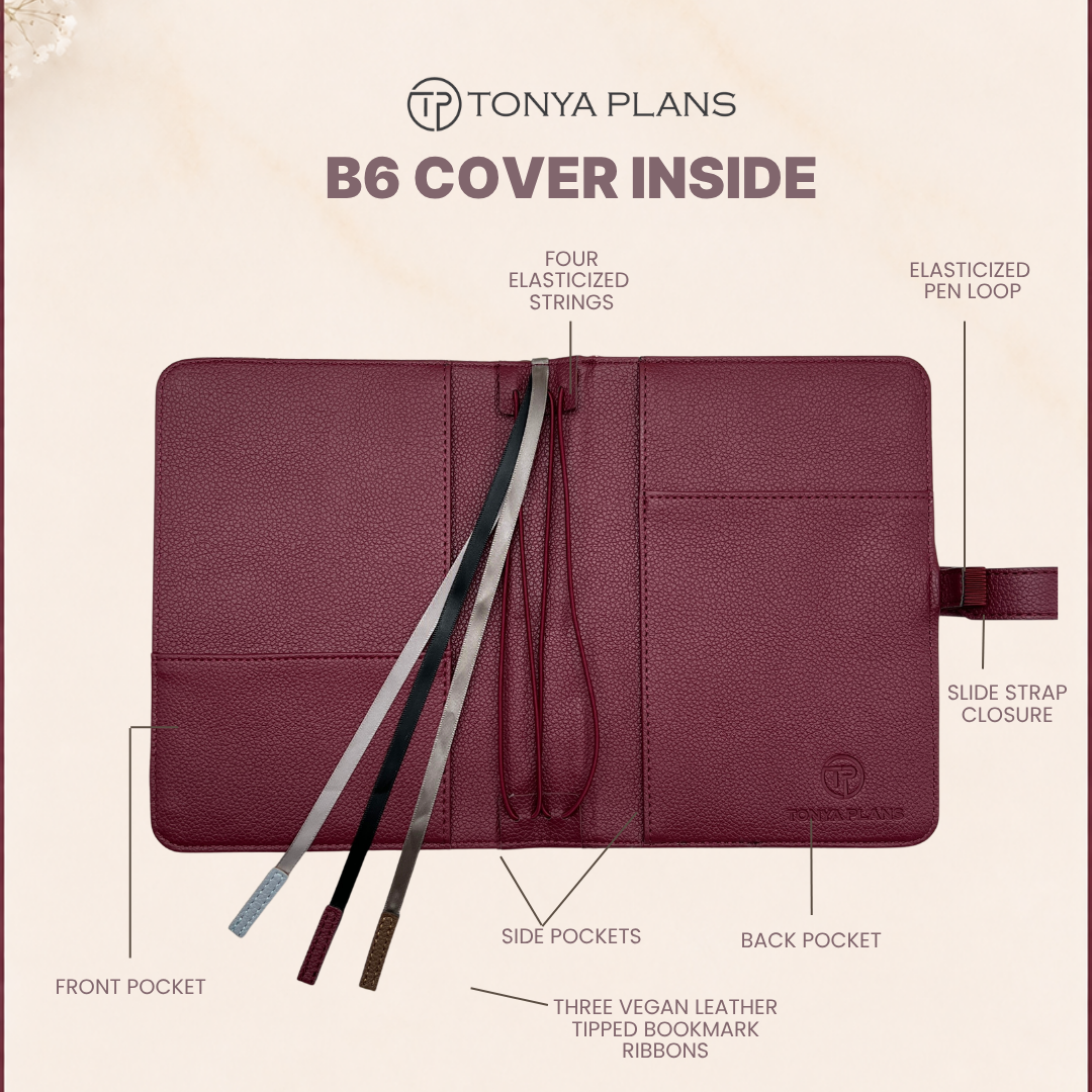 B6 Quilted Vegan Leather Planner Cover With Adjustable Slide Strap Closure