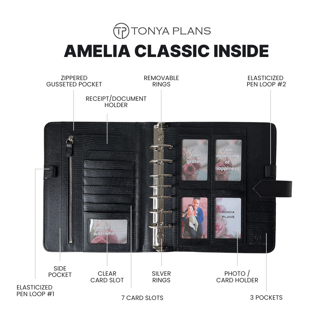 Amelia Simulated Leather Strap Ring Classic Binder - Black | Tonya Plans TonyaPlans Amelia Simulated Leather Strap Ring Classic Binder - Black | Tonya Plans TonyaPlans