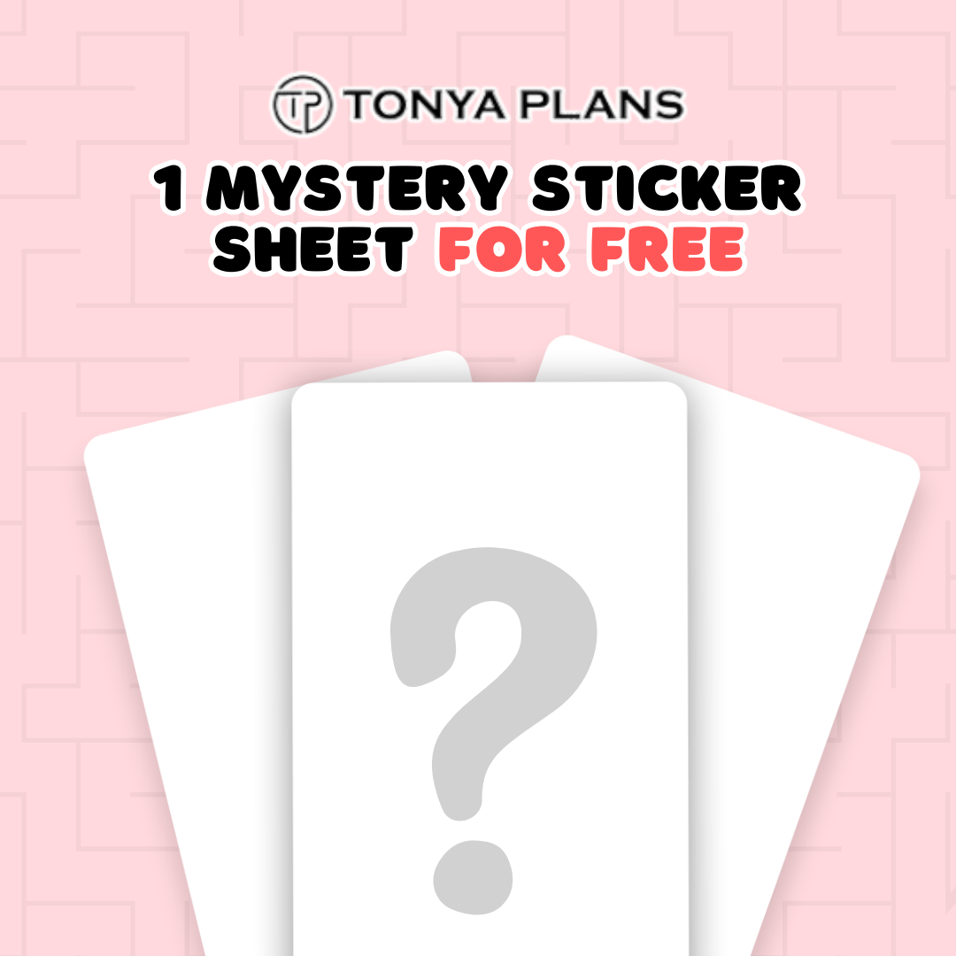 Three white sheets with a gray question mark on a pink background, featuring Tonya Plans branding.