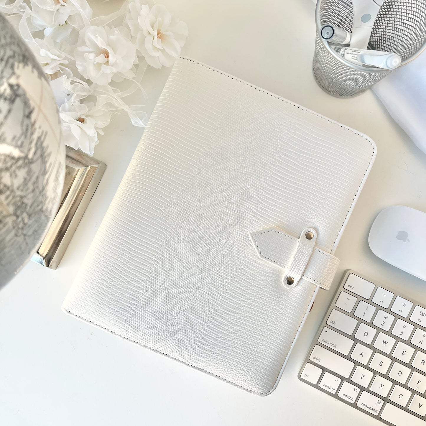 Amelia Simulated Leather Strap Ring Classic Binder - Bone White