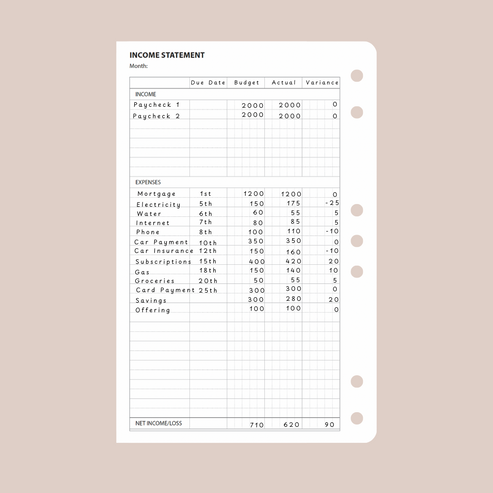 Income Statement Planner Pages | Tonya Plans – TonyaPlans