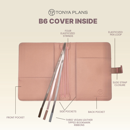 B6 Quilted Vegan Leather Planner Cover With Adjustable Slide Strap Closure