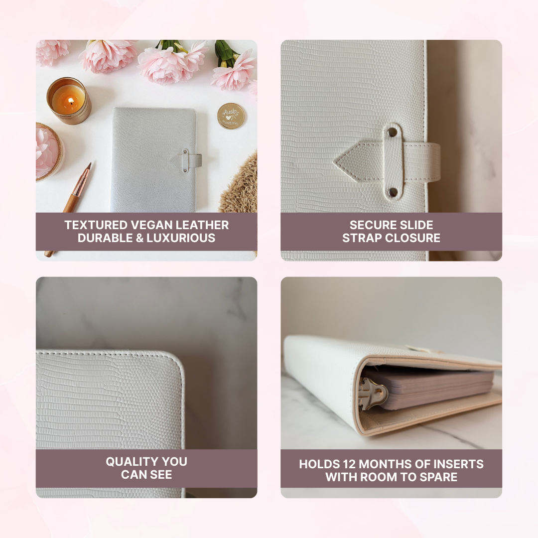 Amelia Simulated Leather Strap Ring Classic Binder - Bone