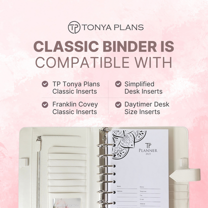 Amelia Simulated Leather Strap Ring Classic Binder - Bone