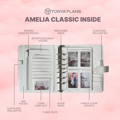 Amelia Simulated Leather Strap Ring Classic Binder - Bone