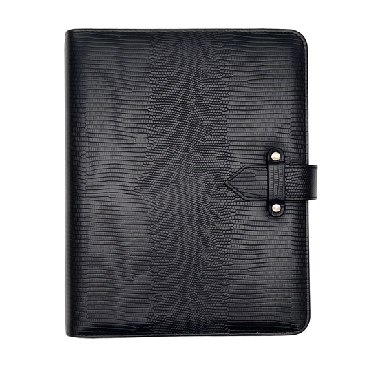 Amelia Simulated Leather Strap Ring Classic Binder - Black