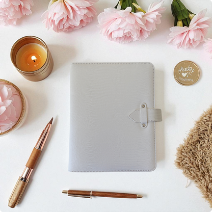 Amelia Simulated Leather Strap Ring Classic Binder - Bone