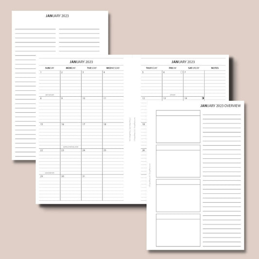 Classic Rings Size | 2023 Dated Monthly Calendars With Overview & Index Printable Insert