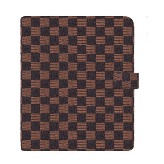 Checkered Simulated Leather Rings Brown Snap Binder - Classic